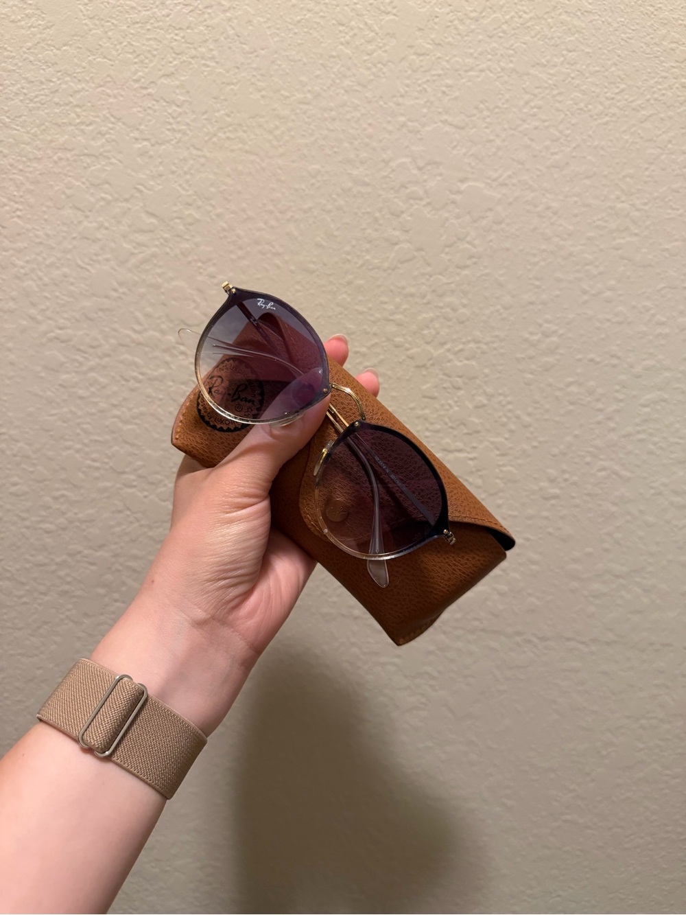 Ray-Ban Gold Frame Sunglasses with Purple Gradient Lenses
